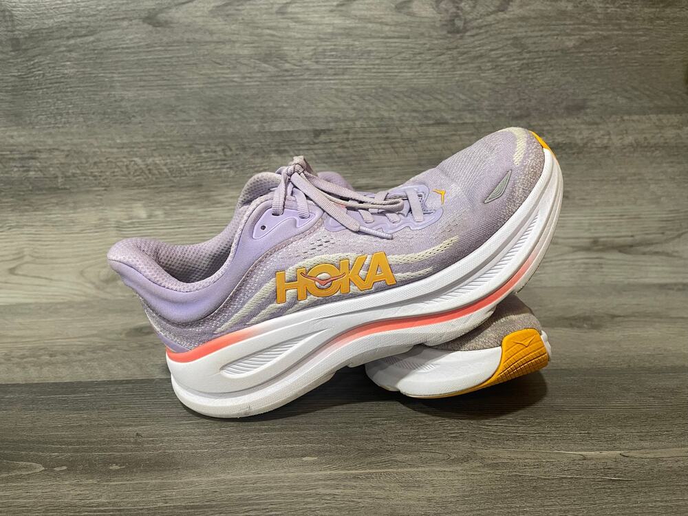 HOKA Bondi 9 Womens 8.5B Lilac Tangerine Running Shoes 1162012 No Insoles